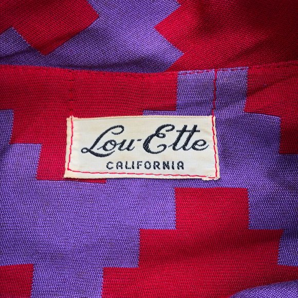 Vtg 50s/60s Silk Geometric Print Funnel Neck Topper Jacket Coat Dress Lou-Ette - Picture 13 of 15